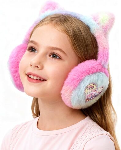 ZGDG Unicorn Earmuffs Foldable Warm Soft Plush Ear Cover with Cute Cat Ears Outdoor Winter Ear Warmers for Girls Kids Teens in Kuwait