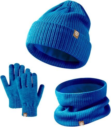 Beanie Hat Scarf Gloves Set for Kids Boys Girls Knitted Gloves Neck Warmer Pompom Cap 3-9 Years in Saudi Arabia