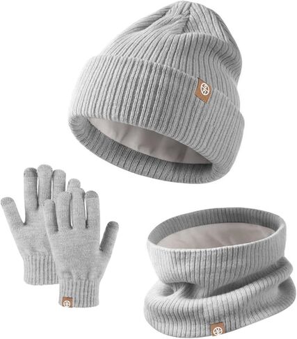 Beanie Hat Scarf Gloves Set for Kids Boys Girls Knitted Gloves Neck Warmer Pompom Cap 3-9 Years in Saudi Arabia