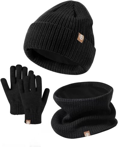 Beanie Hat Scarf Gloves Set for Kids Boys Girls Knitted Gloves Neck Warmer Pompom Cap 3-9 Years in Saudi Arabia