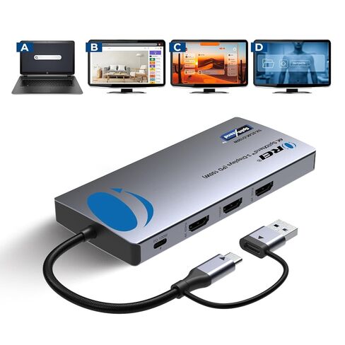 OREI SplitExtend 4K HDMI Splitter Extended Display for Dual Monitor - Multi-Monitor Display 3 Separate Screens - USB A & USB-C Adapter to HDMI 2.0, 4K@60hz, 90W PD Charger, DisplayLink MacOS, Windows in Kuwait