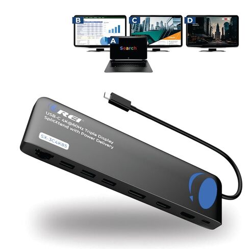 OREI SplitExtend 4K HDMI Splitter Extended Display for Dual Monitor - Multi-Monitor Display 3 Separate Screens - USB A & USB-C Adapter to HDMI 2.0, 4K@60hz, 90W PD Charger, DisplayLink MacOS, Windows in Kuwait