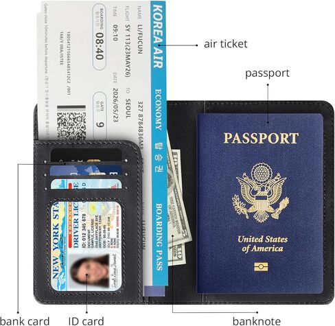 Passport Holder for Travel Essentials,RFID Blocking Passport Cover Wallet Card Case for Women and Men (Black) in Saudi Arabia