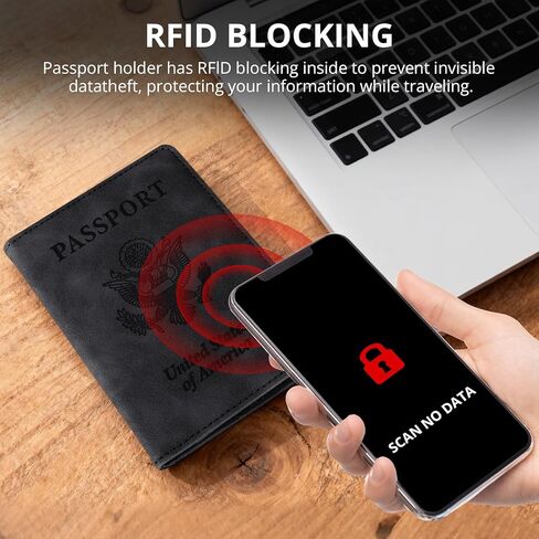 Passport Holder for Travel Essentials,RFID Blocking Passport Cover Wallet Card Case for Women and Men (Black) in Saudi Arabia