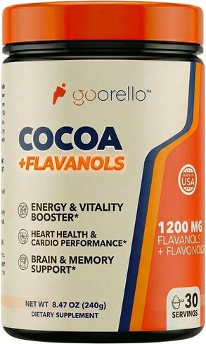 High Flavanol Cocoa Powder Supplement, 1200mg Cocoa Flavanols & Flavonoids per Serving for Support Heart Health, Blood Flow & Nitric Oxide, Dark Cocoa Flavor, 30 Servings in Saudi Arabia