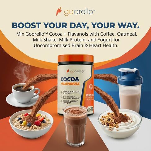 High Flavanol Cocoa Powder Supplement, 1200mg Cocoa Flavanols & Flavonoids per Serving for Support Heart Health, Blood Flow & Nitric Oxide, Dark Cocoa Flavor, 30 Servings in Saudi Arabia