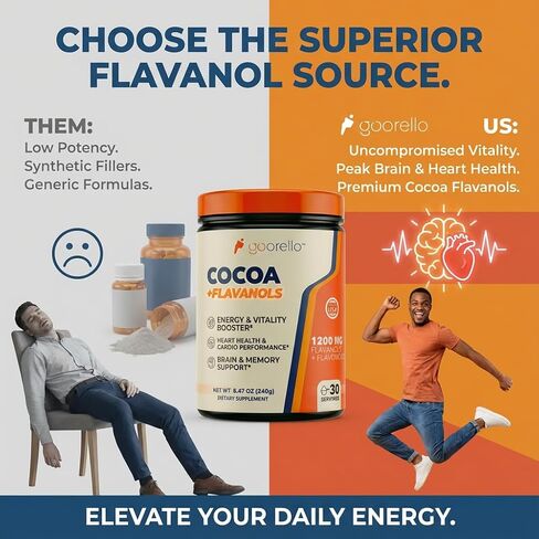 High Flavanol Cocoa Powder Supplement, 1200mg Cocoa Flavanols & Flavonoids per Serving for Support Heart Health, Blood Flow & Nitric Oxide, Dark Cocoa Flavor, 30 Servings in Saudi Arabia