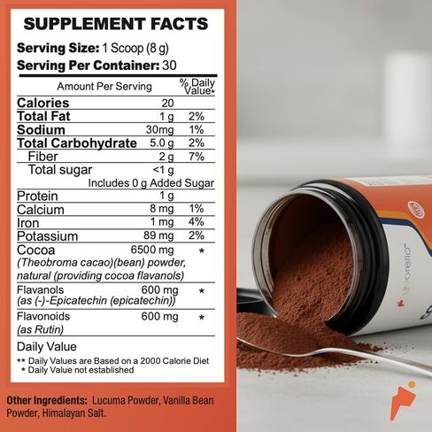 High Flavanol Cocoa Powder Supplement, 1200mg Cocoa Flavanols & Flavonoids per Serving for Support Heart Health, Blood Flow & Nitric Oxide, Dark Cocoa Flavor, 30 Servings in Saudi Arabia