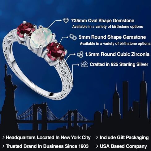 خاتم Gem Stone King 1.95 قيراط كابوشون أبيض مقلد أوبال وعقيق رودوليت أحمر للنساء | 925 فضة استرلينية | خاتم الخطوبة والذكرى السنوية للزفاف للنساء | متوفر بمقاس 5-9 in Kuwait