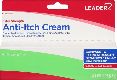 LEADER Anti-Itch Cream Extra Strength, Topical Analgesic, Skin Protectant, Outdoor Itch Relief for Poison Ivy and Insect Bites, for Adults and Kids, Diphenhydramine Hydrochloride 2%, 1 oz in Saudi Arabia