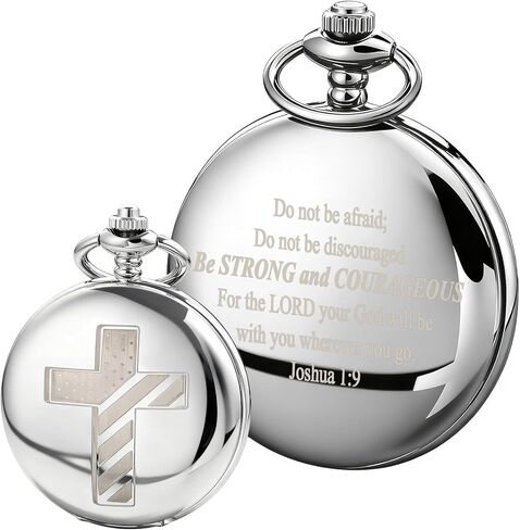 Bible Verse Pocket Watch Vintage Mechanical Pocket Watches Cross American Flag Pattern with Chain Christmas Graduation Birthday Gifts Father's Day in Saudi Arabia