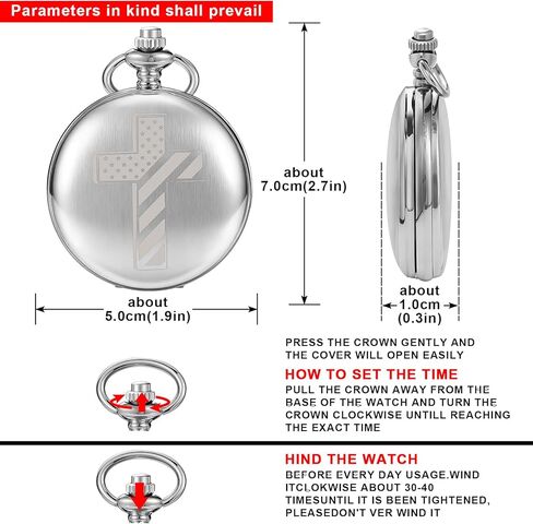 Bible Verse Pocket Watch Vintage Mechanical Pocket Watches Cross American Flag Pattern with Chain Christmas Graduation Birthday Gifts Father's Day in Saudi Arabia