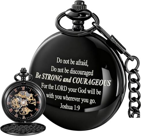 Bible Verse Pocket Watch Vintage Mechanical Pocket Watches Cross American Flag Pattern with Chain Christmas Graduation Birthday Gifts Father's Day in Saudi Arabia