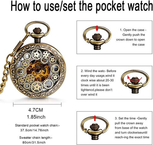 ساعة جيب ميكانيكية للرجال من Unendlich U، ساعة جيب كلاسيكية، سلسلة Steampunk Gears هيكل عظمي بأرقام رومانية، هيكل أسود من الفولاذ المقاوم للصدأ للرجال والنساء in Kuwait