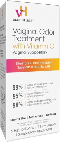vH Essentials Vaginal Odor Treatment with Vitamin C, Boric Acid Suppositories Alternative, Supports Balanced pH, Eliminates Naturally, Suppositories, 6 w/Applicator, White in Saudi Arabia