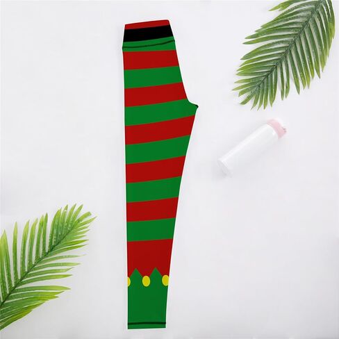 Womens High Waist Stripes Christmas Leggings Tummy Control Print Elastic Christmas Tights Pants Cute Xmas Leggings in Kuwait