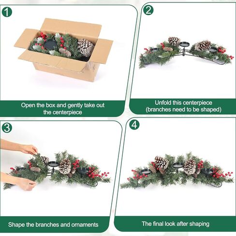30" Christmas Table Centerpiece with 3 Candle Holders, Artificial Tabletop Xmas Decorations - Red Berries, Pine Cones and Steel Base Included, Christmas Centerpiece for Fireplace in Saudi Arabia