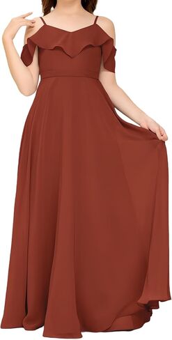 V Neck Junior Bridesmaid Dresses Long Off-Shoulder Chiffon Flower Girl Dress for Teen Girls Party Pageant Gowns in Saudi Arabia