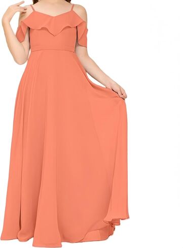 V Neck Junior Bridesmaid Dresses Long Off-Shoulder Chiffon Flower Girl Dress for Teen Girls Party Pageant Gowns in Saudi Arabia