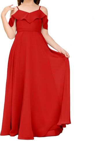 V Neck Junior Bridesmaid Dresses Long Off-Shoulder Chiffon Flower Girl Dress for Teen Girls Party Pageant Gowns in Saudi Arabia