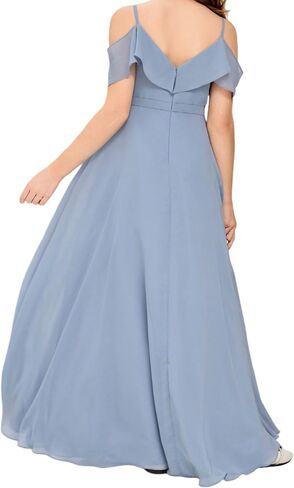 V Neck Junior Bridesmaid Dresses Long Off-Shoulder Chiffon Flower Girl Dress for Teen Girls Party Pageant Gowns in Saudi Arabia