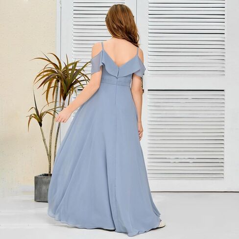 V Neck Junior Bridesmaid Dresses Long Off-Shoulder Chiffon Flower Girl Dress for Teen Girls Party Pageant Gowns in Saudi Arabia