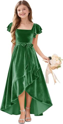 A-Line Holiday Dresses for Girls Velvet Toddler Girl Fall Dress Ruffle Sleeve Junior Bridesmaid Dresses for Wedding in Saudi Arabia