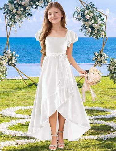 A-Line Holiday Dresses for Girls Velvet Toddler Girl Fall Dress Ruffle Sleeve Junior Bridesmaid Dresses for Wedding in Saudi Arabia