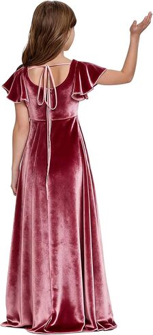 A-Line Holiday Dresses for Girls Velvet Toddler Girl Fall Dress Ruffle Sleeve Junior Bridesmaid Dresses for Wedding in Saudi Arabia