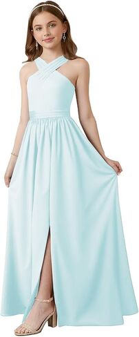 فساتين وصيفة الشرف الصغيرة من dideyttawl للفتيات المراهقات من الساتان على شكل حرف a فستان فتاة الزهور لحفلات الزفاف 2531 in Kuwait