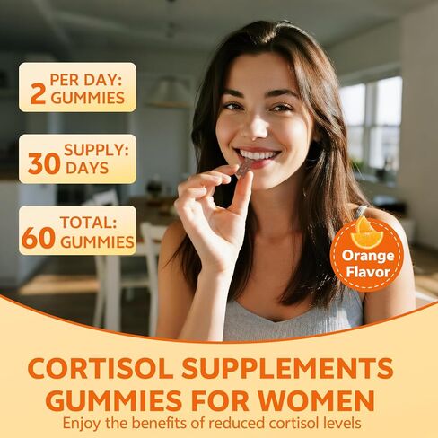 15-in-1 Cortisol Gummies, Cortisol Supplements with Magnesium Glycinate Ashwagandha Rhodiola Rose and L-theanine Complex for Relaxation, Zzz Support and Cortisol Levels, Orange Flavor, 60 Count in Saudi Arabia