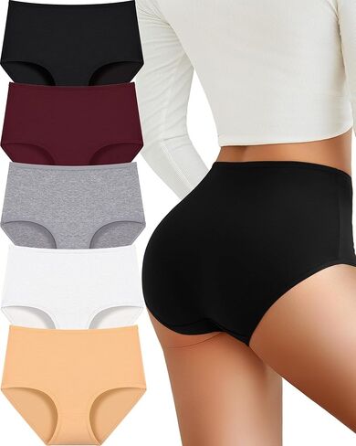 UNDER THE SEA Cotton Underwear for Women High Waisted Full Coverage Soft Briefs Plus Size Women's Panties XS-XXXL 5 Pack in Saudi Arabia