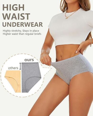 UNDER THE SEA Cotton Underwear for Women High Waisted Full Coverage Soft Briefs Plus Size Women's Panties XS-XXXL 5 Pack in Saudi Arabia