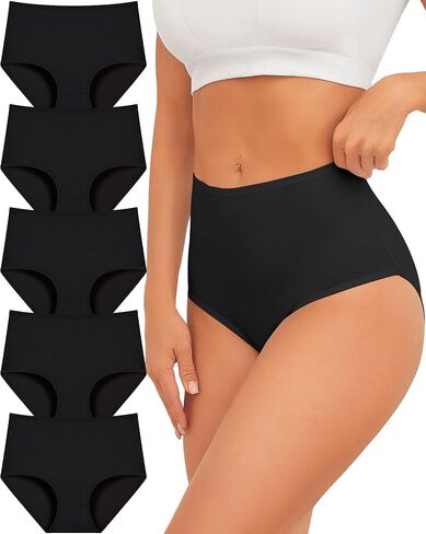 UNDER THE SEA Cotton Underwear for Women High Waisted Full Coverage Soft Briefs Plus Size Women's Panties XS-XXXL 5 Pack in Saudi Arabia