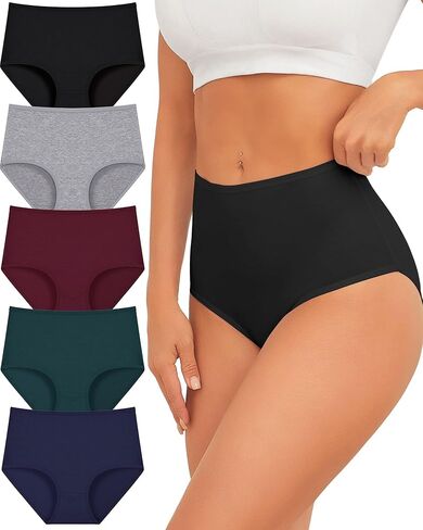 UNDER THE SEA Cotton Underwear for Women High Waisted Full Coverage Soft Briefs Plus Size Women's Panties XS-XXXL 5 Pack in Saudi Arabia
