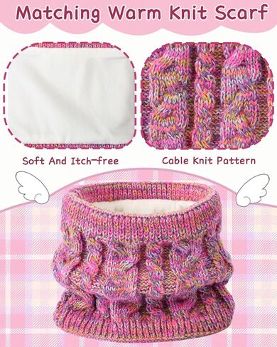 Kids Winter Hat Gloves Scarf Set,Beanie with Pom Earflaps Neck Gaiter Fleece Lined Touchscreen Gloves for Girls Boys 3-10Y in Saudi Arabia