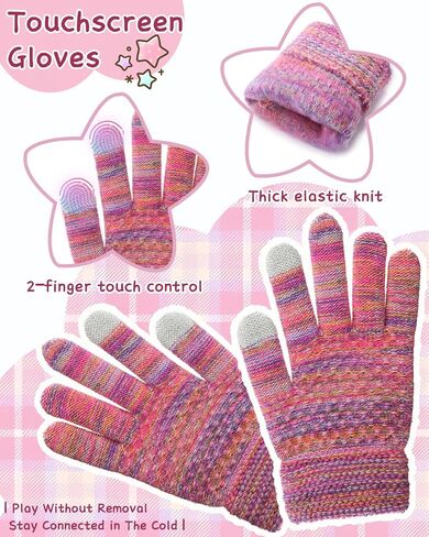 Kids Winter Hat Gloves Scarf Set,Beanie with Pom Earflaps Neck Gaiter Fleece Lined Touchscreen Gloves for Girls Boys 3-10Y in Saudi Arabia