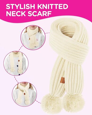 Kids Winter Hat Scarf Gloves Set - Girls Boys Fleece Lined Beanie Hat with Pom Knit Scarf Warm Mittens for Children in Saudi Arabia