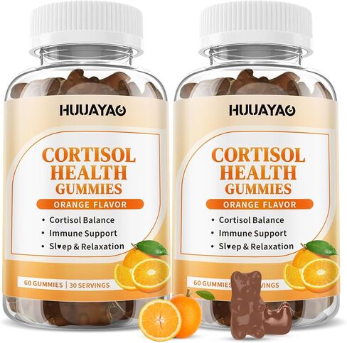 15-in-1 Cortisol Gummies, Cortisol Supplements with Magnesium Glycinate Ashwagandha Rhodiola Rose and L-theanine Complex for Relaxation, Zzz Support and Cortisol Levels, Orange Flavor, 60 Count in Kuwait