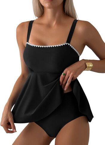 Aleumdr Tankini Swimsuits for Women Modest Two Piece Bathing Suit Square Neck Swim Top with High Waisted Bottom in Saudi Arabia