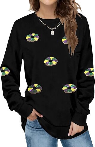 Womens Mardi Gras Shirt Stripes Fat Tuesday Tee Shirt New Orleans Carnival Party Long Sleeve Shirts Top in Kuwait