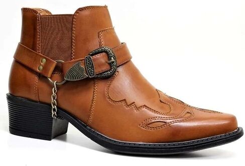 Men's Cowboy Boots - Western Style Ankle High | Pointy Toe Moto Boots for Motorcycle Riding & Dress Occasions in Saudi Arabia