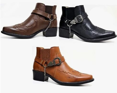 Men's Cowboy Boots - Western Style Ankle High | Pointy Toe Moto Boots for Motorcycle Riding & Dress Occasions in Saudi Arabia