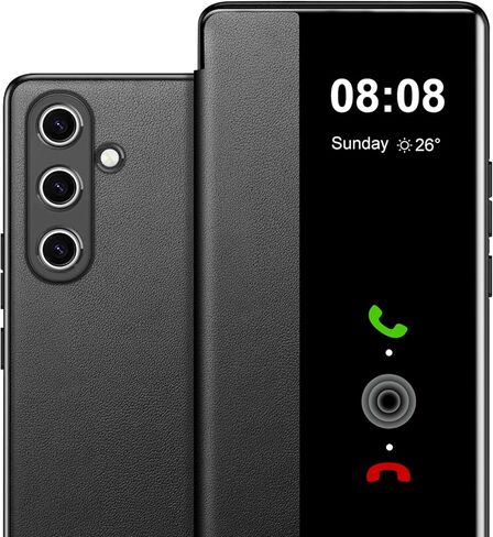 for Samsung Galaxy S24 FE Case Flip Leather Cover Clear S-View, Touchable View for Samsung Galaxy S24 FE Phone Case Smart Window Hard Slim Flip Shockproof Protective Cover Galaxy S24 FE (Black) in Kuwait