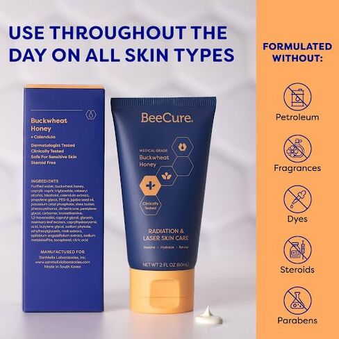 Radiation Relief & Laser Burn Cream, 2 Fl Oz, Post-Procedure Care with Buckwheat Honey, Helps Calm Skin after Aesthetic Procedures & Sunburn, Clinically Tested Safe for Sensitive Skin in Saudi Arabia