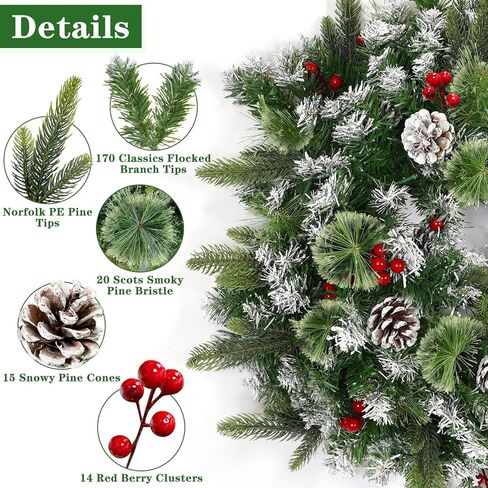 Dual Color Change & 8 Modes - 20'' Christmas Wreaths for Front Door, Pre-Lit Christmas Door Wreath Timer 50 Warm White & Multicolored Lights 12 Snowy Pine Cones 12 Red Berried Xmas Indoor Home Decor in Saudi Arabia