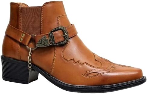 Men's Cowboy Boots - Western Style Ankle High | Pointy Toe Moto Boots for Motorcycle Riding & Dress Occasions in Saudi Arabia