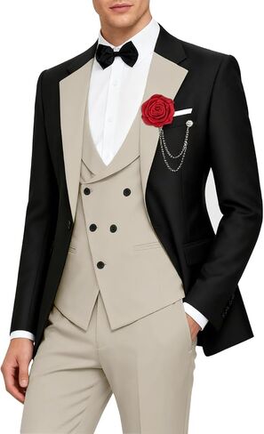Mens Tuxedo Suit 3 Piece Stylish Men's Suits for Wedding Events Contrast Color Fancy Blazer Vest and Pants in Saudi Arabia