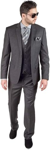 Slim Fit 3 Piece Vested Solid Dark Charcoal Grey Suit 2 Button Notch Lapel AZAR in Saudi Arabia