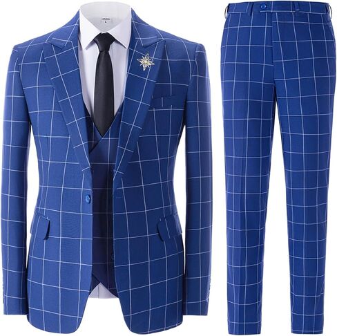 Casual Men's Suits Regular Fit 3 Pieces Double Breast Lightweight Plaid Tuxedos Business Blazer+Vest+Pants in Saudi Arabia
